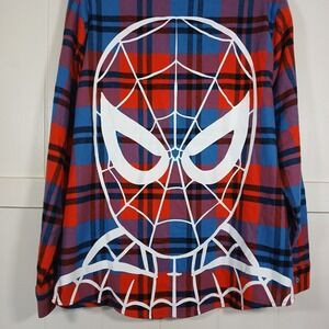 Cakeworthy Spider-Man Flannel Shirt Mens Large Blue Red Marvel Plaid Graphic